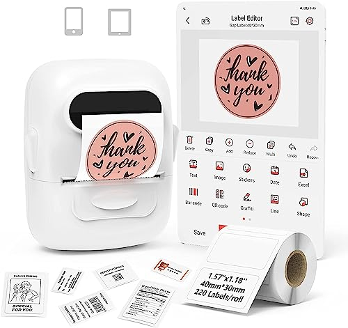 Máquina Etiquetadora Adhesivas P50 Impresora de Etiquetas Bluetooth Mini Label Maker térmica portátil para Retail Código de Barras Pequeña Empresa Hogar Oficina (White, 1 Impresora con 1 Etiqueta)