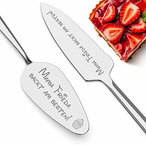 Geschenkfreude Mama Tortenheber inkl. Tortenmesser mit Gravur - personalisierte Geschenke für Frauen zum Muttertag - Kuchenheber/Tortenmesser - Set - Muttertagsgeschenk personalisiert - Edelstahl