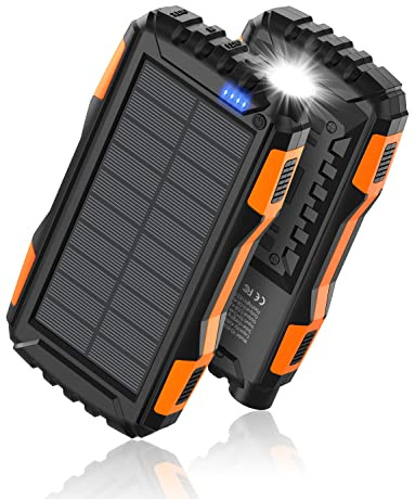 Mregb Solar Charger Power Bank 42800mAh, Portable Charger, Solar Power Bank,External Battery Pack 5V3.1A Qc 3.0 Fast Charger Built-in Super Bright Flashlight (Orange)