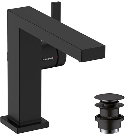 Hansgrohe 73020670 Tecturis E Single Lever Basin Mixer 110 Fine CoolStart EcoSmart+ with Push-Open Waste Set, matt Black, spout Height 110mm