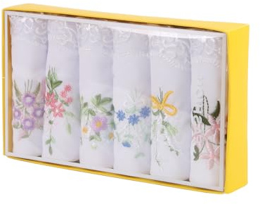 JukLoos Boxed Ladies Handkerchiefs, Embroidery Women Cotton Handkerchiefs Lace Hankies 100% soft Cotton Handkerchief