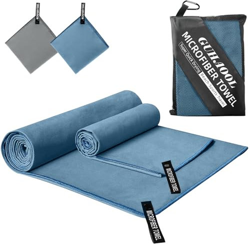 GUHAOOL Lot de 2 serviettes en microfibre - Grande serviette de bain (180 x 80 cm) + petites serviettes (100 x 50 cm), compactes, séchage rapide - Pour le sport, les voyages, le yoga, le camping, la