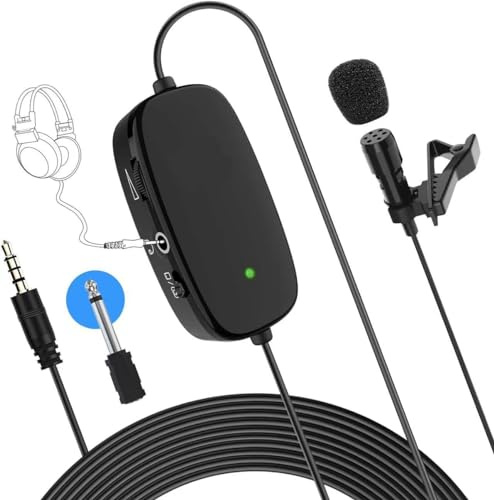 Moman S6M2 - Micrófono de Solapa para Smartphone, 6 m, Mini micrófono lavalier, 3,5 mm - 6,3 mm, TRRS-TRS con Control de Audio, Control de Ganancia de Corte bajo para cámara, Tableta, Ordenador