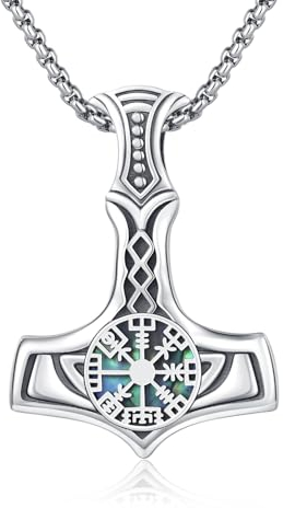MEDWISE Thors Hammer Kette 925 Sterling Silber Wikinger Keltisches Mjölnir Anhänger Abalone Muschel Kette Wikinger Anhänger Schmuck für Damen Unisex Männer Herren Weihnachts Geschenke