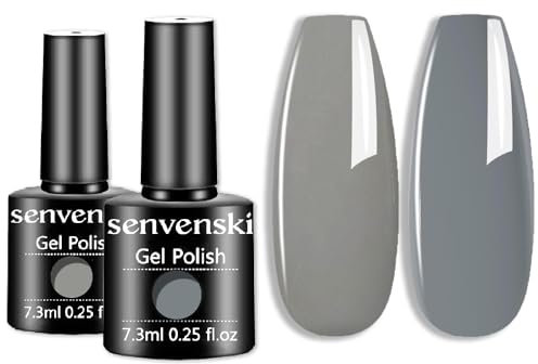 Senvenski Grey Gel Nail Polish Kit - UV/LED Soak Off Nail Art Set with Light Bright Charcoal Pewter Grey Colours | Manicure Gift Kit for Women Salon Home Use (CS2-025)