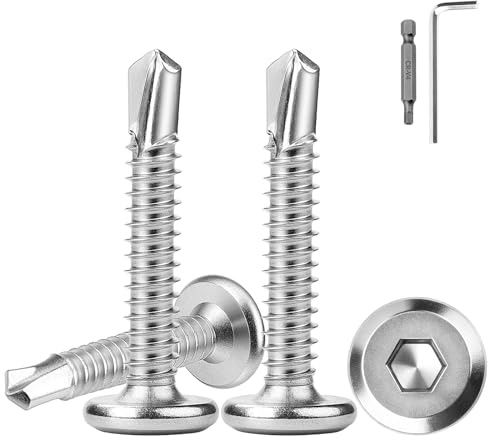 100 viti autofilettanti in acciaio inox 410, 5,5 x 50 mm, viti a testa piatta, viti a esagono incassato, viti perforanti in acciaio inox, con
