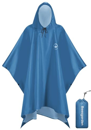 Beesgarden Poncho Pluie Imperméable avec Capuche, Léger Imperméable Poncho pour Camping Randonnée Vélo Pêche Voyage Moto, vélo, Respirant Ripstop, Unisexe Pluie Réutilisable Pour Adultes