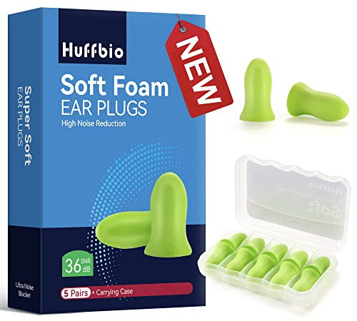 HUFFBIO Mousse Acoustique À Densité Adaptative Bouchon D'Oreille Pour Dormir - Testé En Laboratoire 36dB Réduction Bruit, Hypoallergénique & Respirant Pour Dormeurs Latéraux, Voyage, Bureau