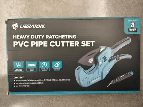 Libraton PVC Pipe Cutter, Cuts up to 2-1/2, Ratchet Pipe Cutter Heavy-Duty with Replacement Blade, PEX, PVC, PPR Plastic Cutter, Hoses and Plumbing Pipes, Deburring Tool
