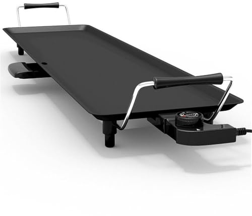 Pemberly Row 35 Electric Teppanyaki Tabletop Grill BBQ, Nonstick Griddle with Adjustable Temperature, Portable Flat Top for Indoor Outdoor Cooking, Black