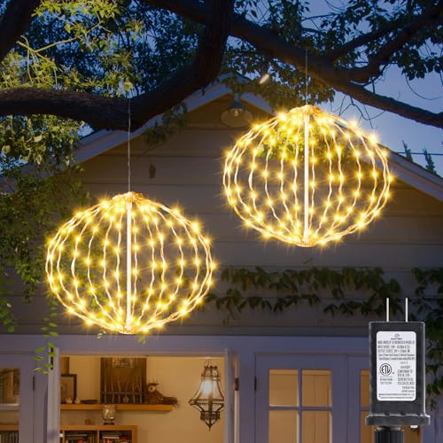 Auting Outdoor Ball String Lights, Hanging Tree Garden Lights - 2 Pack 11.8 Sphere Light with Plug for Party Wedding Yard Garden Porch Patio Decoration(Warm White)