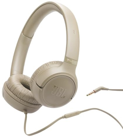JBL Tune 530 - Auriculares de Diadema con Cable con micrófono, Sonido de Graves Puros, preajustes de ecualización, diseño Plegable y Cable sin enredos, Mousse de Moca