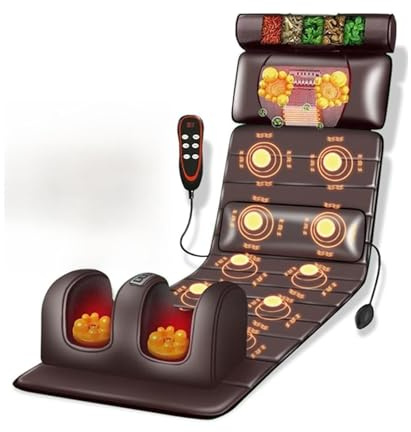 Estera De Masaje De Cuerpo Completo Con Calor, 20 Cabezales, Almohadilla De Colchón Vibratorio, Silla Eléctrica Multifuncional Con Calefacción, Almohadilla Trasera(Brown)