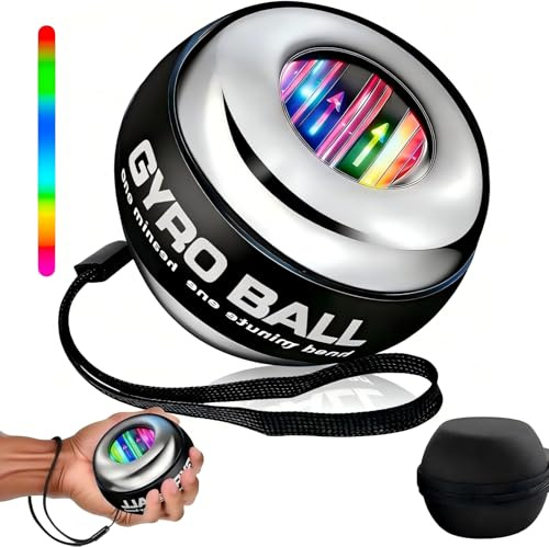 Gyroball, Wrist Trainer Ball, Wrist Strengthener, 5-Level Resistance/Gyroscopic Hand Trainer with Blue/Red Light Effect, Including for Strengthening Arms, Fingers, Wrist (Metal Case)