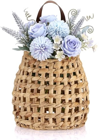TOLIDA Maceta colgante natural, lámpara de pared tejida con asa, maceta colgante, cesta de pared de jacinto de agua para el hogar, balcón, jardín, granja como decoración