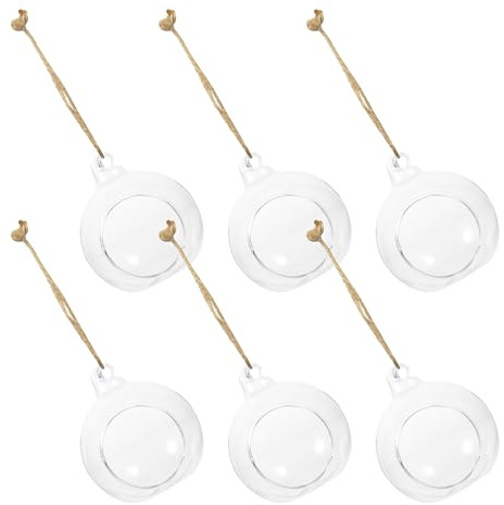 TIDTALEO Jarrones Colgantes de Cristal Transparente 6 Cm, 6 Piezas, Macetas Esféricas para Micropaisajes Hidropónicos y Candelabros Decorativos para Jardín Interior y Oficina