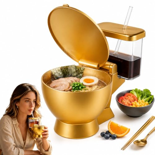 Toalett Ramen skål med inbyggd dryck kopp & sugrör, för matälskare | Novelty Toalettformad Ramen-skål, återanvändbar nudelskål, för omedelbar Ramen, Snack & Roligt kök