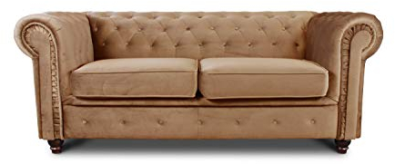 Sofnet Sofa Chesterfield Asti 2-Sitzer, Couchgarnitur 2-er, Sofagarnitur, Couch mit Holzfüße, Polstersofa - Glamour Design, Velours (Beige (Velvet 28))