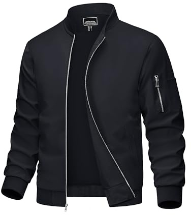 MAGCOMSEN Bomber Jacket Men Light Jackets Windproof Windbreaker Jacket Lightweight Bomber Jacket Business Casual Jacket Black,2XL