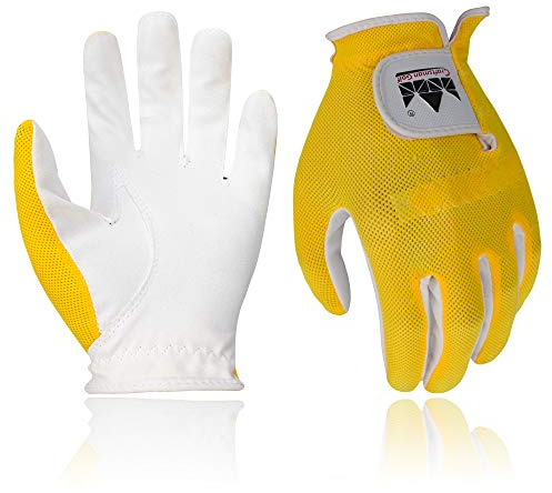 CRAFTSMAN GOLF Breathable Microfiber Synthetic Golfing Glove Junior Golf Glove for Kids,1 Pair (Yellow, L)