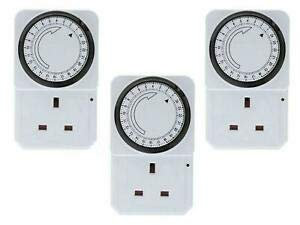 HomeZone Set of 3 Plug-in Sockets - Digital 24-Hour Timer Switch Economic Electric Sockets - Indoor Home Appliances Timer Plug for Control lights, Nebulisers, Heaters, A/C, and Fans (13A/3kW)