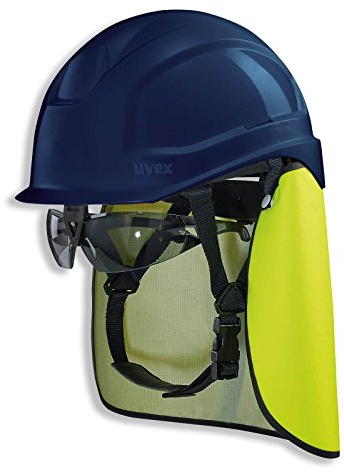 UVEX Schutzhelm pheos S-KR IES mit Schutzbrille und Nackenschutz - Arbeitsschutz-Helm - Set inkl. Schutzbrille mit BG Bau Förderung, Farbe:blau