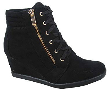 TZ 56 Womens High Top Sneakers Fashion Classic Lace Up Comfortable Wedge Walking Shoes (Black, 10)