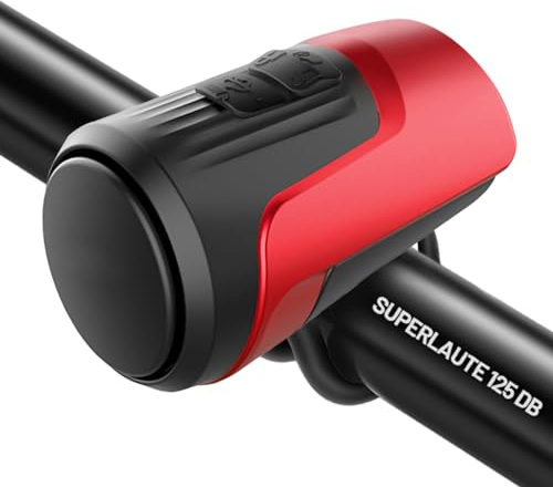 Fahrradklingel Elektrisch, Fahrradklingel Mountainbike Anti Diebstahl Alarm, Fahrradhupe Elektrisch 125 dB, Neue Aufrüstung Fahrrad Klingel IPX5 wasserdichte Fahrradglocke USB Wiederaufladbar (Rot)