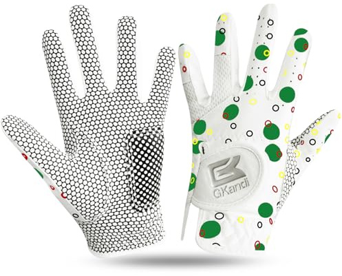 AXKAL Golf Gloves Kids Left Right Handed Golfer Microfiber All Weather Grip Non-Slip Pair, Junior Golf Glove Soft Comfortable Breathable Fashion Color Design (Green, L, Ambidextrous)