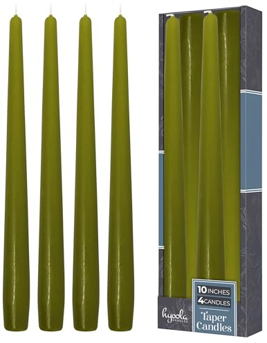 Hyoola Tall Taper Candles - 250 mm (10 Inch) Olive Green Unscented Dripless Taper Candles - 8 Hour Burn Time - 4 Pack
