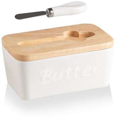 Sweejar Ceramic Butter Dish with Lid and Knife for Countertop, Butter Keeper with Stainless Steel Multipurpose Butter Knife, Large Butter Dish Ceramics Butter Keeper Container with Knife