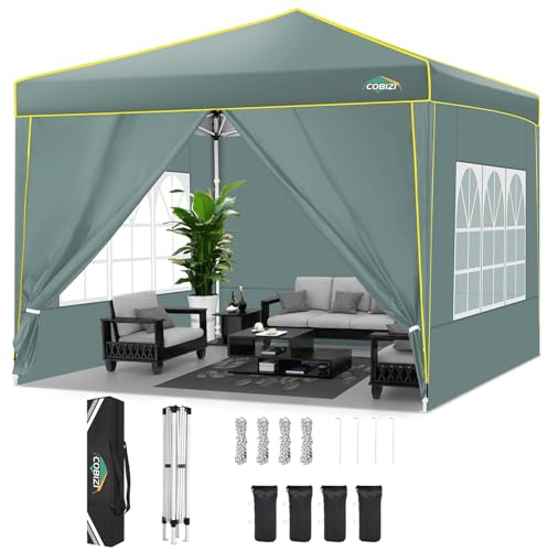 COBIZI Pavillon 3x3m Faltpavillon Wasserdicht Stabil Winterfest Partyzelt Faltbar Pop Up Pavillon mit 4 Seitenwänden und 4 Sandsäcken UV-Schutz 50+ Gartenpavillon für Strand Hochzeit Camping, Grau