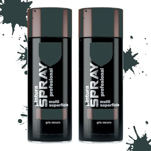 MORE FREE Pintura Spray Gris Oscuro de 400 ml Adecuado para las Superficies de Metal, Madera y Plástico Pack de 2 Unidad