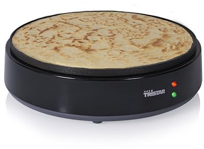 Tristar Crepera - 30 cm - 1200 W - Calentamiento Rápido - Revestimiento Antiadherente - 10 Niveles de Calor - Sin BPA - Almacenamiento Compacto - Incluye Espátula y Palo en T, BP-2627