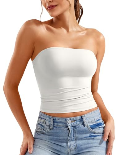 ZAAYO Haut sans manches tube pour femme - Bandeau - Y2K - Ajusté - Crop Top sexy - Été - Doublé - Débardeur, Blanc., XS