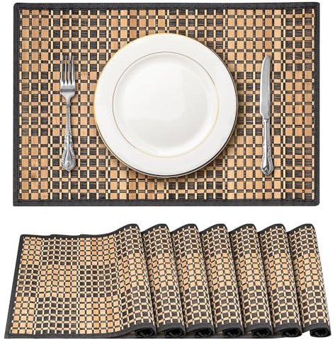 Bamboo Placemats Set of 8, Natural Place mats Bulk for Table, Japanese Style Anti-Slip & Heat-Resistant Decorative Table Mat for Dining Room Kitchen Wedding Restaurant, 43 x 30 cm