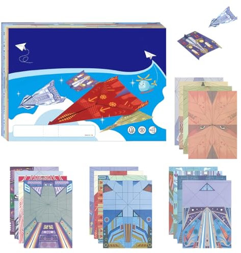 NHQZ Papier Origami,Kit Origami Avions,32 Feuilles de Origami Enfant Double Face Papier Couleur de 16 Beaux Motifs Différents