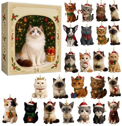 2025 Kattadventskalendrar 24-dagars kattdekoration jul nedräkningskalender söt kattunge hänge adventskalendrar tecknad kattunge julgran dekoration nedräkning kalendrar present till kattälskare