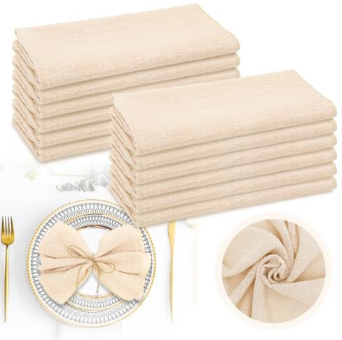 Stoffservietten Baumwolle 12er Set 42x42 cm, Baumwollservietten Beige