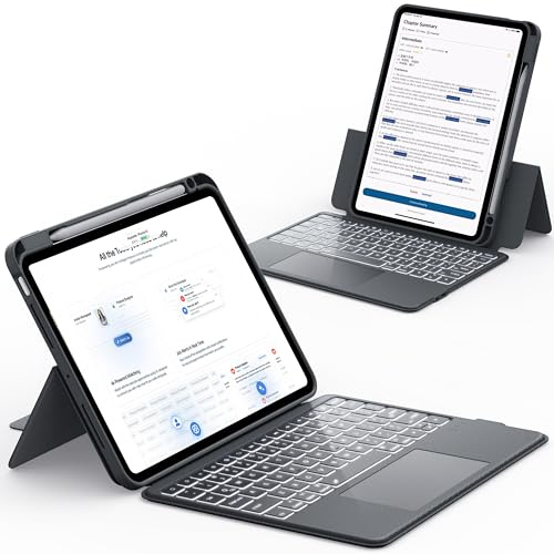 CHESONA iPad Air 11 (M4 2026/M3 2025/M2 2024) & Air 5/4 &Pro 11 4/3/2/1 hülle mit Tastatur, Backstand Rugged Tastatur für iPad mit Touchpad, 15°-180° Adjustable Stand, QWERTZ, Grey