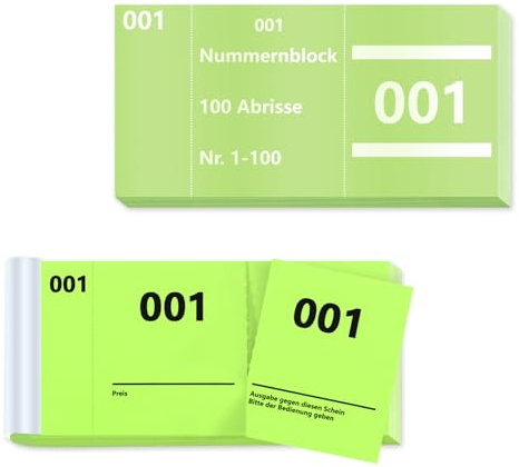 Tómbola suelta 1 – 100 números dobles, 5 x 10 cm, Blocchetti Numerati, demoliciones, bloc de números, premios para eventos, fiestas, sorteos, bloques de recibos, exposición, ticket de romana (verde)