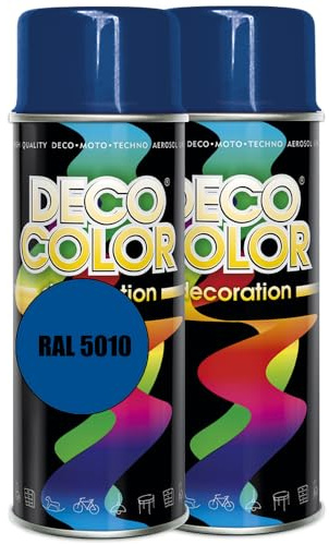 DECO COLOR 2er Sparpack Lackspray 400ml glänzend nach RAL - Farbauswahl (2 Dosen in dunkelblau glanz RAL 5010)