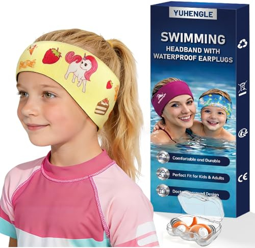 Diadema de Natación,Tapones oidos Natación Impermeable con Banda de Neopreno Elástica, Ajustable y Antideslizante,Ideal para Niños y Adultos para Nadar,Surfear, Bucear y Deportes Acuáticos