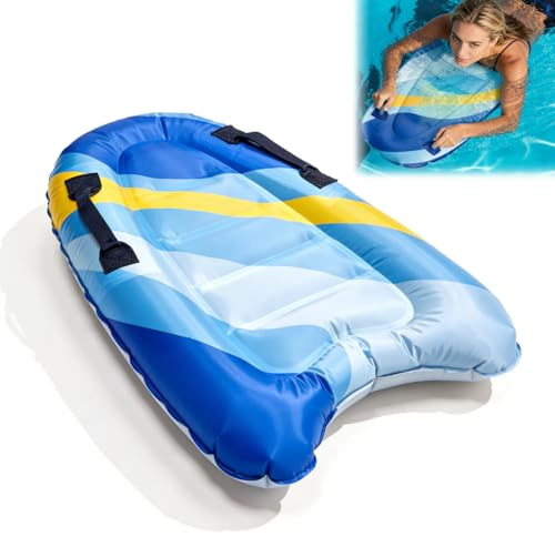 Bodyboard gonfiabile per bambini e adulti, 75 x 65 cm, portatile e pieghevole con 2 manici, tavola da surf in PVC per spiaggia, piscina e nuoto apprendimento, sport acquatici estivi (A)