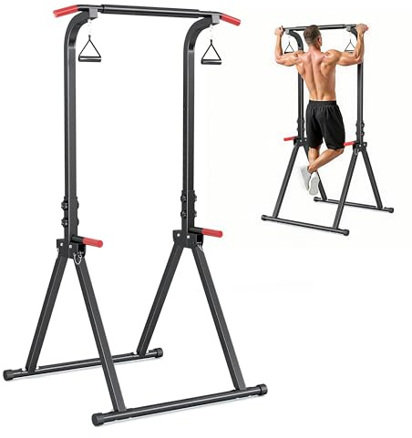 YEE RUN Power Tower Dip Station | barra de dominadas | Multifunción | Soporte 200 kg | Estación de musculación y fitness | Soporte de potencia para gimnasio doméstico (Negro, 127 * 85.5 * 168cm)