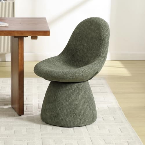 Ya-Home Chaise de Salle à Manger Pivotante, Vert | Chaise de Cuisine en Chenille, Fauteuil avec Dossier, pour Salle à Manger/Chambre/Salon, Chaise Coiffeuse Jolie