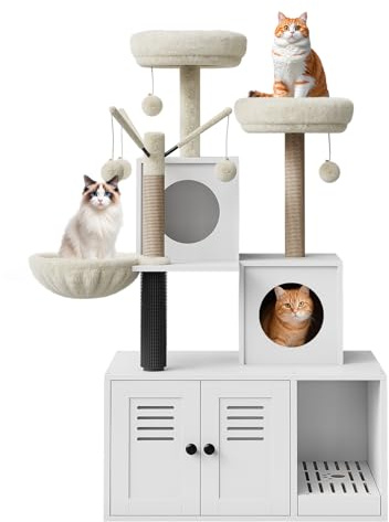 Árbol Rascador Grande Multifunción para Gatos – Cama Suave,Mueble con Caja De Arena Oculta y Múltiples Plataformas – Ideal para Hogares con Varios Gatos – Espacio Descansar y Jugar,140CM