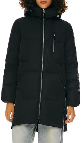 Orolay Chaqueta de Invierno Chaqueta de Plumón con Capucha y Cordón de Moda Abrigo con Cremallera Negro XS