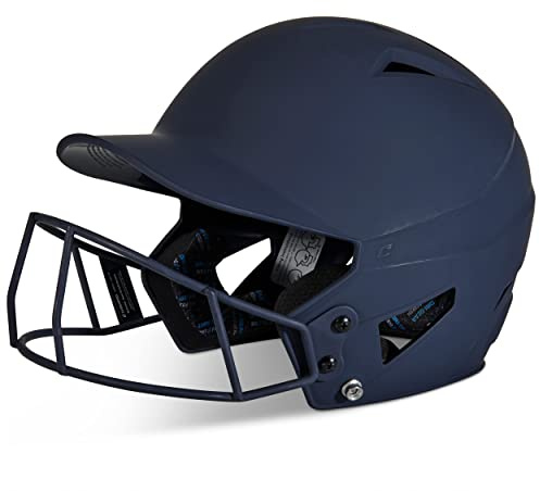 CHAMPRO HX Rise Fastpitch Softball Batting Helmet with Facemask in Solid Color Matte Finish Large,Navy