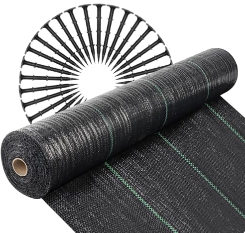 Garden Mile 150GSM Heavy Duty Weed Control Membrane - 2m x 50m Woven Weed Membrane Fabric with 50 Ground Stakes